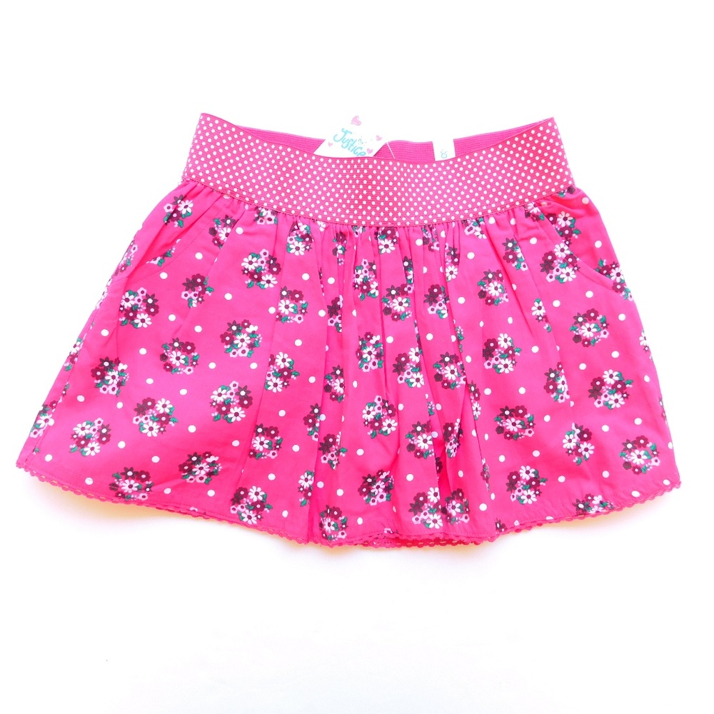Justice Girls Floral Poplin Skort Skirt With Shorts Size‎ 8 10 12 Pink Pull On